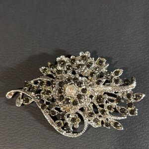 Intricate Silver and Black Crystal Brooch
